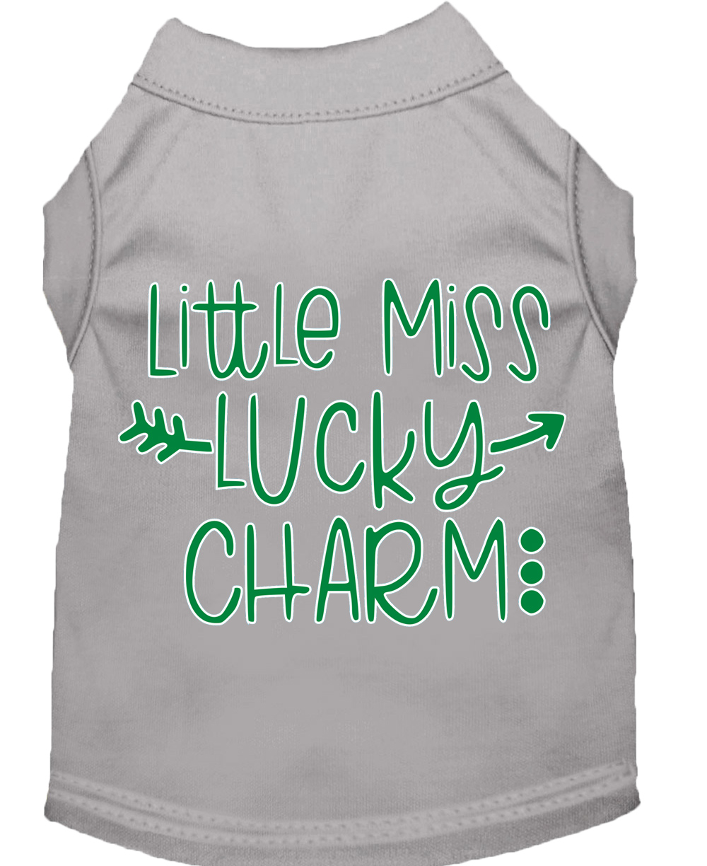 Little Miss Lucky Charm Screen Print Dog Shirt Grey Lg